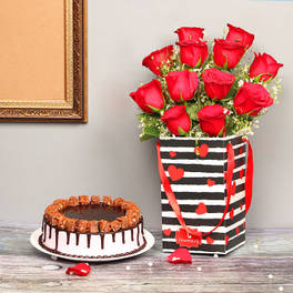 Choco Strawberry Cake & Red Roses Box
